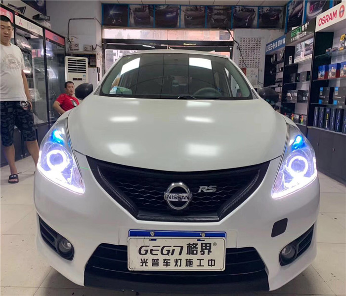 鄭州改燈 光普車燈 日產(chǎn)小騏達 升級格界LED集成式雙光透鏡