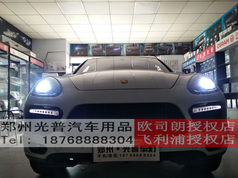 鄭州改燈 光普車(chē)燈 改裝保時(shí)捷 卡宴 改裝晶膜海拉五透鏡 飛利浦BVU氙氣大燈